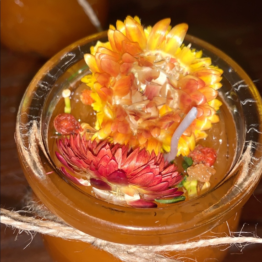 Orange handmade gel candle.